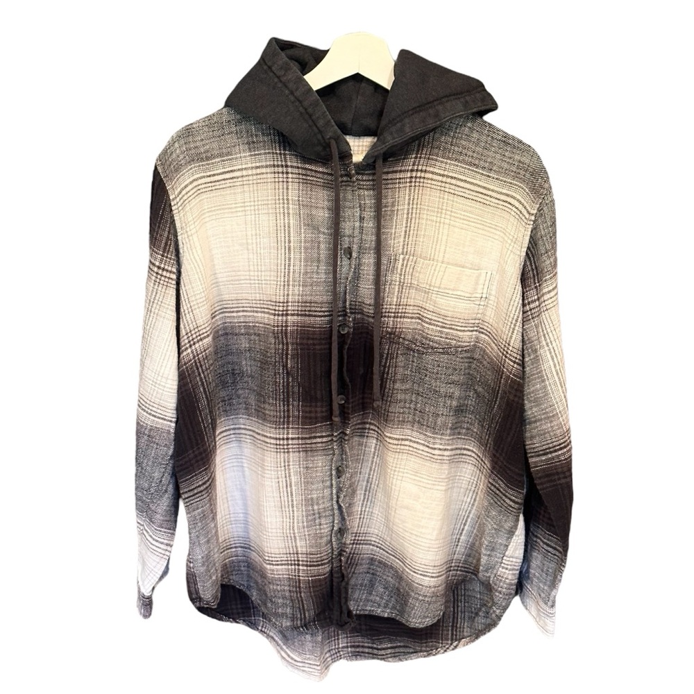American Eagle 100% Cotton Flannel with Hood Size M Black Grey White